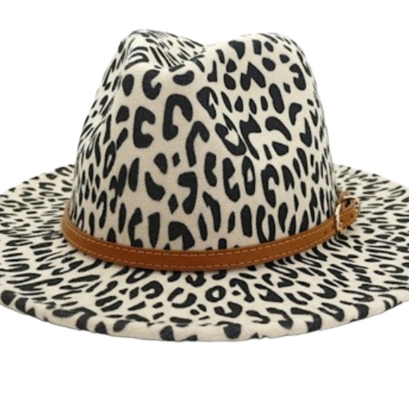 Leopard Print Large Brim Fedora Hat - Picture 2 of 10